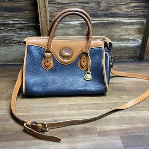 Vintage Blue Brown DOONEY & BOURKE Leather Gladstone Satchel Handbag W/Strap